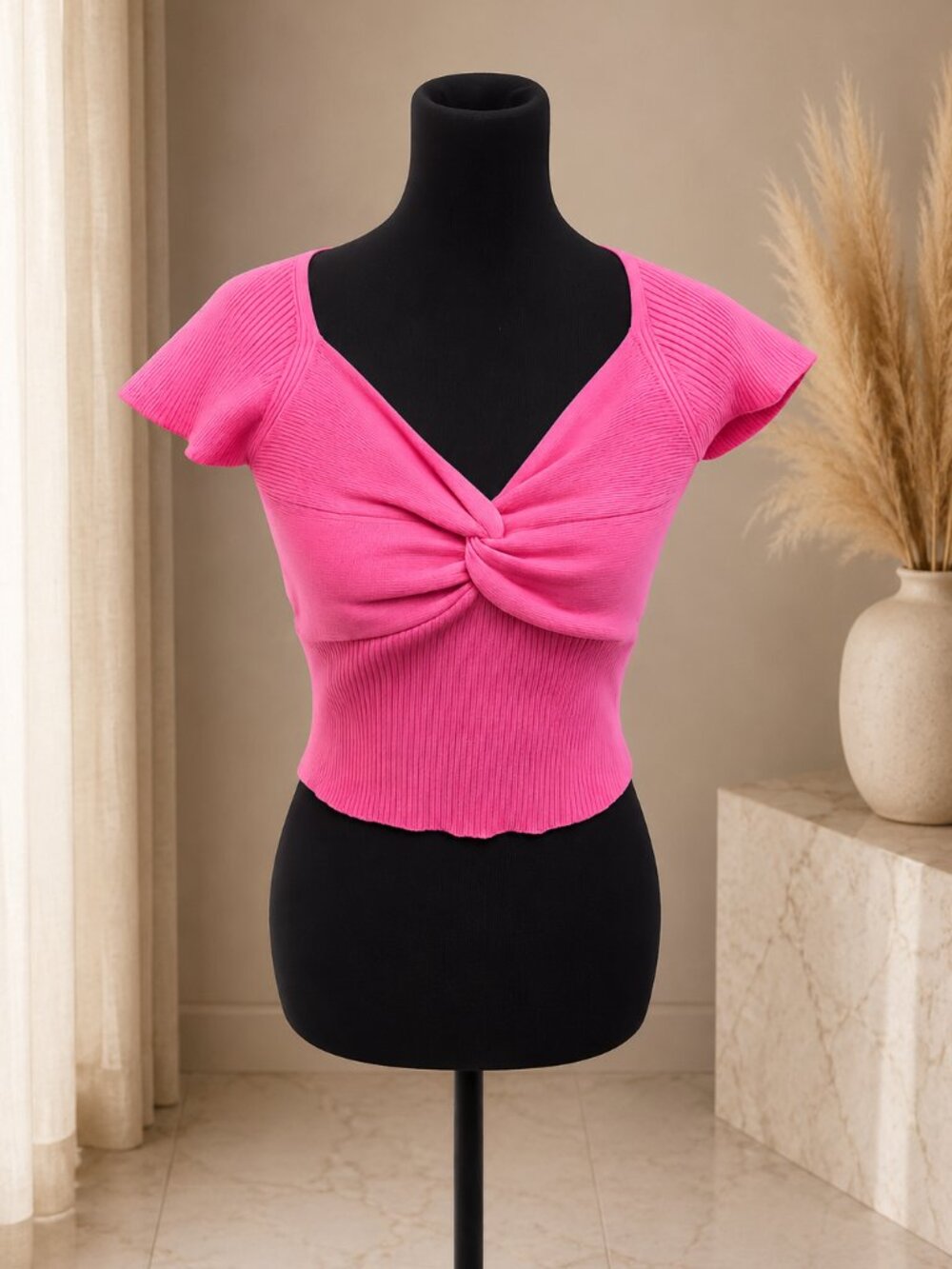 Lyaner Pink Twist Front Sweater Top – Size S